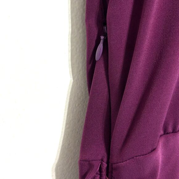 Suzi Chin for Maggy Boutique Faux Wrap Dress Sz 16 Wine Ruched Cap Sleeve - Picture 7 of 9